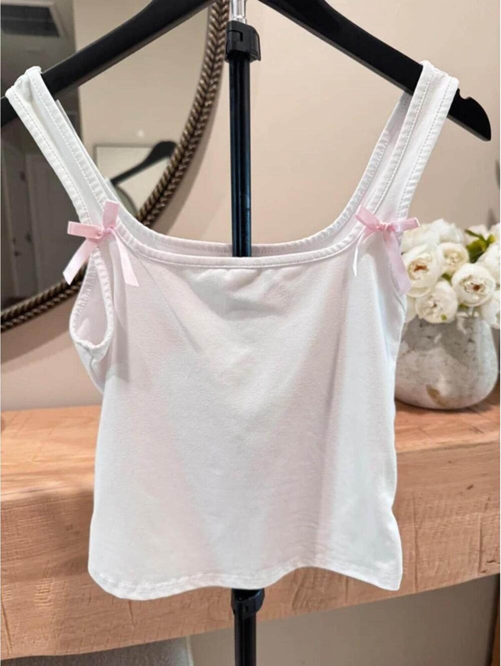Y2k White And Pink Strap Bows Tank Top